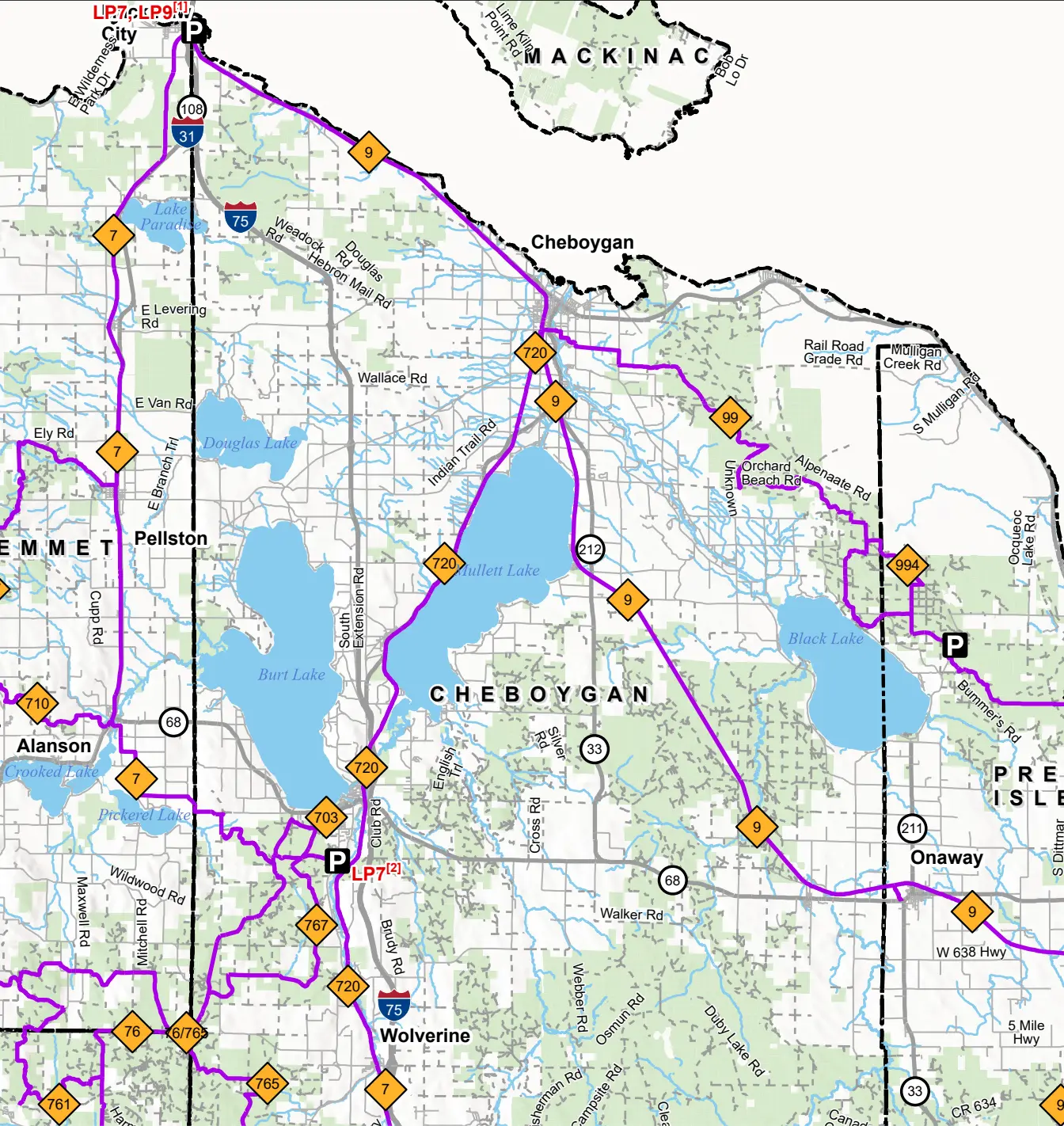 A freshly groomed snowmobile trail in Northern Michigan.